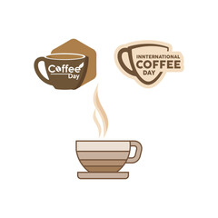 Vector illustration, flat style coffee cup with long shadow, as logo, icon or template, international coffee day.