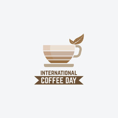 Vector illustration, flat style coffee cup with long shadow, as logo, icon or template, international coffee day.