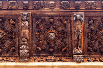 Palma de Mallorca, Spain. The famous Baroque wooden eaves of the Ajuntament de Palma (Palma City Hall, also called Cort