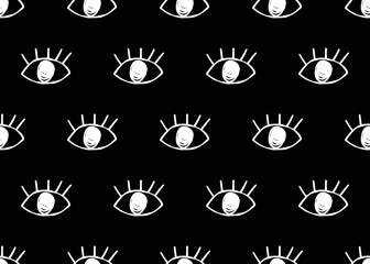 Hand drawn eye doodles seamless pattern. Vector illustration. Perfect for wallpapers, web page backgrounds, surface textures, textile.