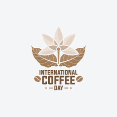 Symbol International coffee day, with coffee and cups in circles suitable for logos, posters, greeting cards, promotions.