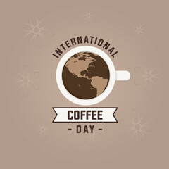 Symbol International coffee day, with coffee and cups in circles suitable for logos, posters, greeting cards, promotions.