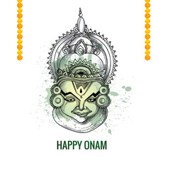Hand draw happy onam kathakali illustration on sketch design