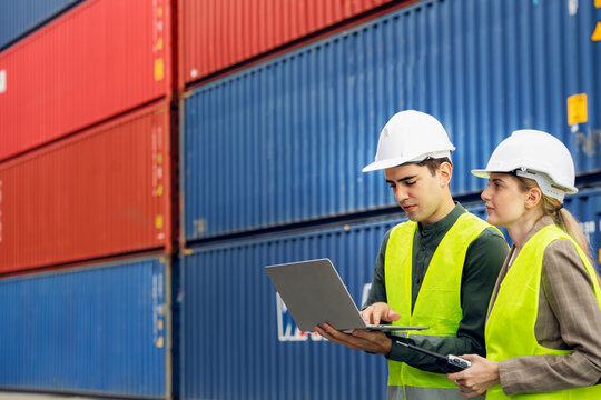 Logistics staff working togather in container storage area