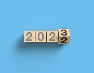 Happy new year 2023 with wooden cubes blocks
