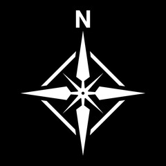  White north symbol on black background.