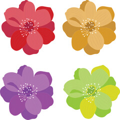 Hibiscus flower flat illustration. It is isolated on a white background. red, brown blue green hibiscus floral illustration
