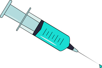 Vector illustration. Medical syringe filled with medicine, naked color. Isolated image on white background. Syringe, vaccine, medicine, medicine.