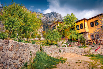 Fototapeta na wymiar Adorable summer view of the yard of Castle of Kruja. Spectacular morning scene of Albania, Europe. Traveling concept background.