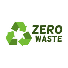 Zero waste labels flat icon. Logo for eco activism vector illustration. Green recycling arrows and leaves. Planet and ecological