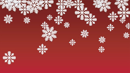 Christmas  Vector Background with Falling Snowflakes. Isolated on Red Background. Realistic Snow Sparkle Pattern. Snowfall Overlay Print. Winter Sky. Papercut Snowflakes.