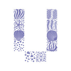 Obraz premium One letter from several shapes, abstract composition, .wavy forms