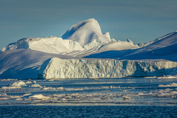 Close-up of icebergs in the mouth of the Illulisat icefjord in west Greenland