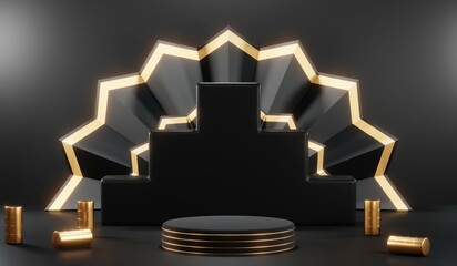 3D rendering of blank product background for cream cosmetics Modern black podium background