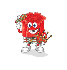 rose scottish with bagpipes vector. cartoon character