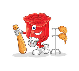 rose playing baseball mascot. cartoon vector