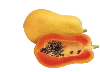 Fresh papaya slice isolated on white background, Yellow papaya isolated on white with png file.