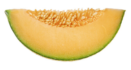 Yellow melon or cantaloupe melon with seeds isolated on white background, US Muskmelon on white background With png file. - obrazy, fototapety, plakaty