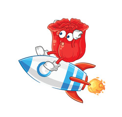 rose ride a rocket cartoon mascot vector