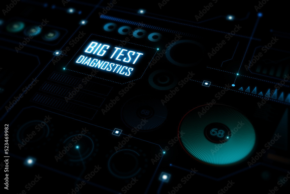Aufkleber abstract glowing dark digital business interface with various icons background. diagnistics, activat