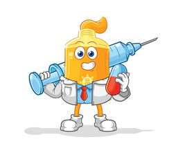 sunscreen doctor holding medichine and injection