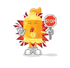 sunscreen holding stop sign. cartoon mascot vector