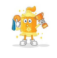 sunscreen winner with trophie. cartoon character