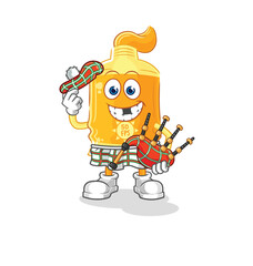 sunscreen scottish with bagpipes vector. cartoon character