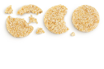 coconut cookies with white flax seeds and honey isolated on white background. Healthy food. Top view with copy space for your text. Flat lay