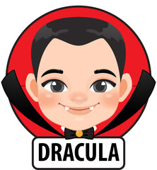 Happy Halloween boy with Dracula cartoon character costume logo