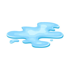 Water puddle, liquid cartoon style. Drop isolated on white background. Blue split, splash on floor. Vector illustration