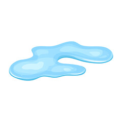 Water puddle, liquid cartoon style. Drop isolated on white background. Blue split, splash on floor. Vector illustration