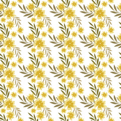 Yellow vector flower with leaves seamless pattern. Abstract floral background illustration. Summer holiday backdrop. Wallpaper, fabric, textile, print, wrapping paper or package design.