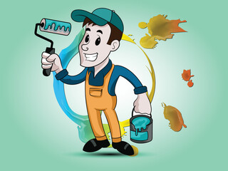 vector illustration construction worker paint technician