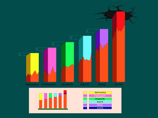 3D Data Graph Vector Illustration, Data Graph For Finance, Business