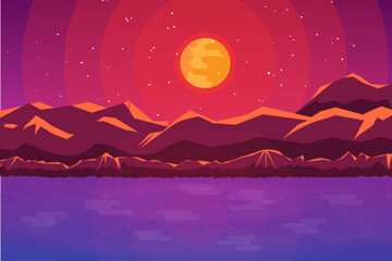 vector illustration sunrise or sunset behind the mountain