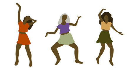 Vector illustration of  african american dancing women, girls.