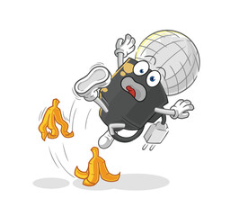 mic slipped on banana. cartoon mascot vector