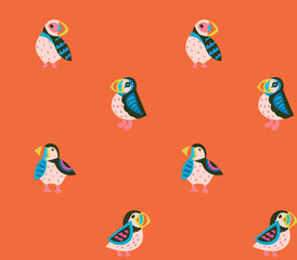 Puffins seamless pattern