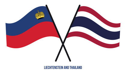 Liechtenstein and Thailand Flags Crossed And Waving Flat Style. Official Proportion. Correct Colors.
