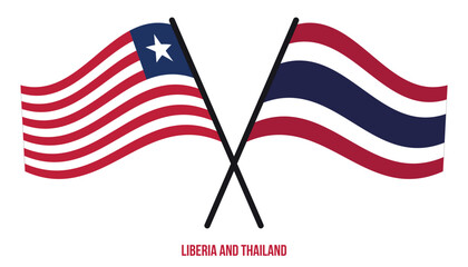 Liberia and Thailand Flags Crossed And Waving Flat Style. Official Proportion. Correct Colors.