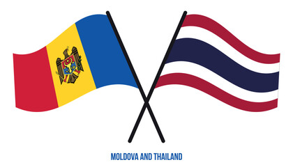 Moldova and Thailand Flags Crossed And Waving Flat Style. Official Proportion. Correct Colors.