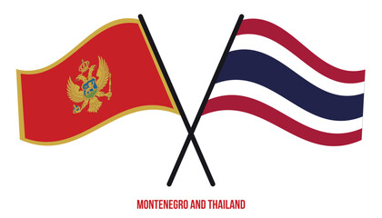 Montenegro and Thailand Flags Crossed And Waving Flat Style. Official Proportion. Correct Colors.
