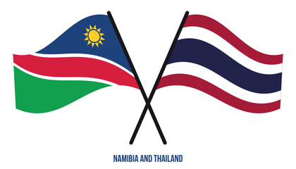 Fototapeta premium Namibia and Thailand Flags Crossed And Waving Flat Style. Official Proportion. Correct Colors.