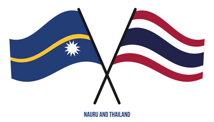 Nauru and Thailand Flags Crossed And Waving Flat Style. Official Proportion. Correct Colors.