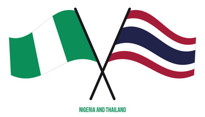 Nigeria and Thailand Flags Crossed And Waving Flat Style. Official Proportion. Correct Colors.