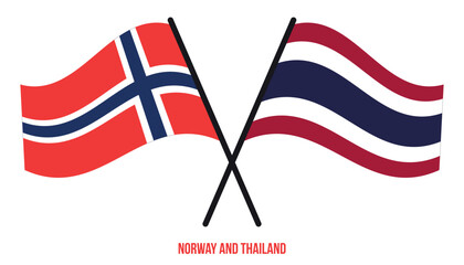 Norway and Thailand Flags Crossed And Waving Flat Style. Official Proportion. Correct Colors.