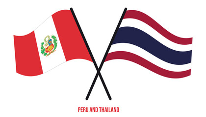 Peru and Thailand Flags Crossed And Waving Flat Style. Official Proportion. Correct Colors.