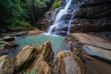 Tat Mok waterfall in Chiang Mai, Beautiful of waterfall in Tropical Rain Forest in Thailand