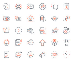 Technology icons set. Included icon as Timer, Time and Lock web elements. 360 degrees, Cloud communication, Chemistry lab icons. Signing document, Image album, Edit document web signs. Vector